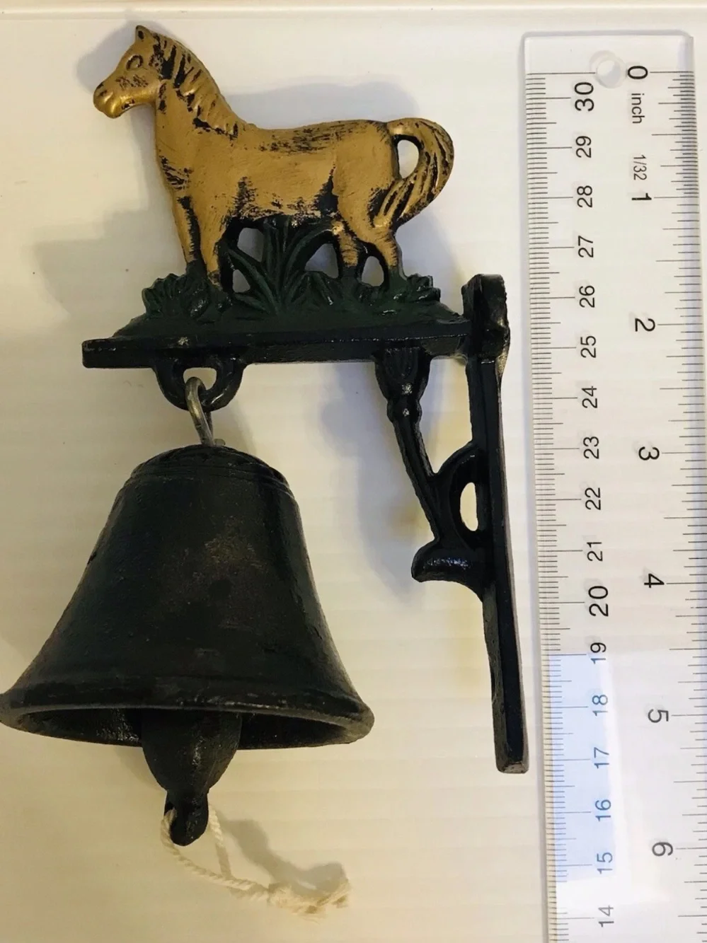 Cast Iron Horse Wall Bell in Gold and Dark Green